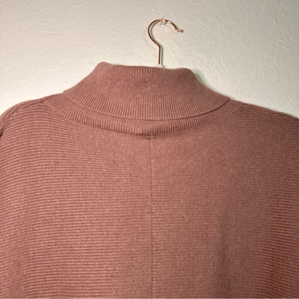 113. Mauve Color High Low Crowl Neck Poncho Sweater - Picture 3 of 7